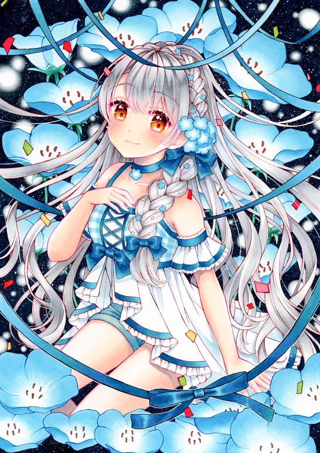 [Pixiv精选]天蓝色的花朵。粉蝶花插画特辑(图2)