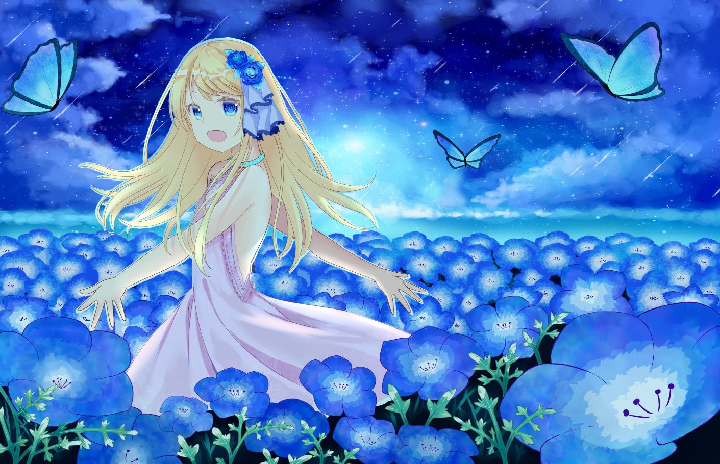 [Pixiv精选]天蓝色的花朵。粉蝶花插画特辑(图4)