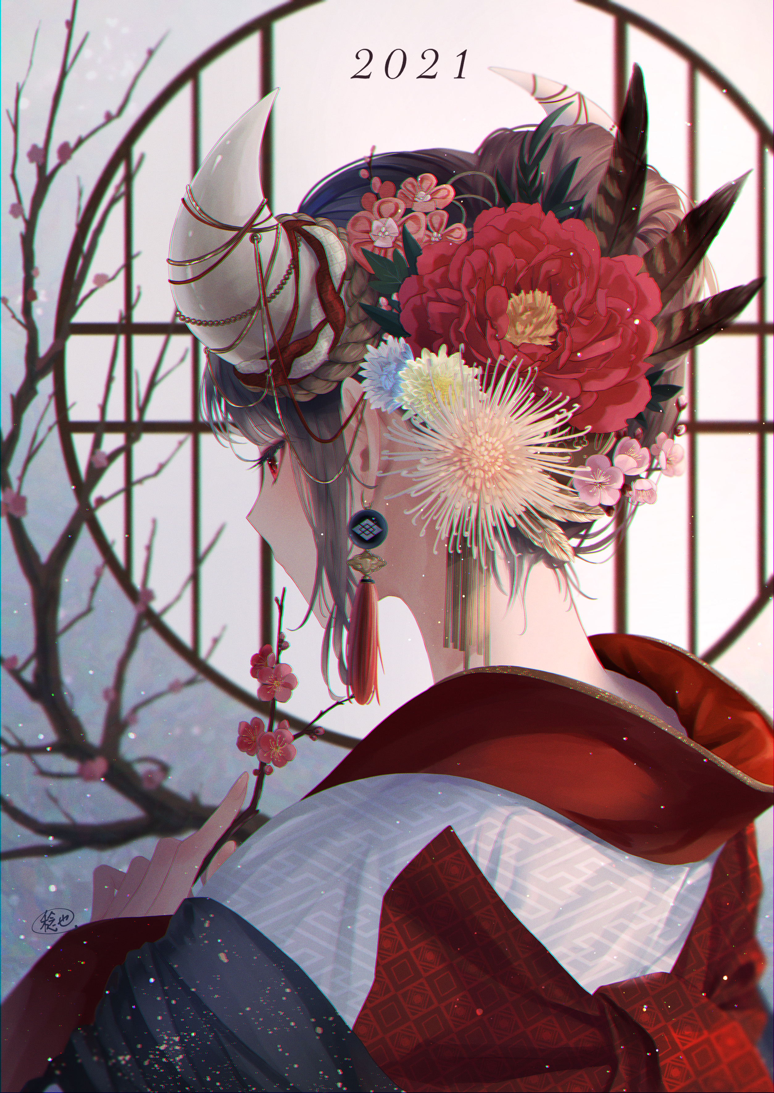 [Pixiv精选] 绽放于耳畔上的美丽。花朵头饰插画特辑(图2)